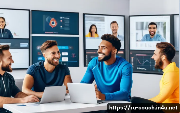 스포츠지도사 자격증 관련 커뮤니티 소개 - A vibrant online sports community forum scene showing a diverse group of people engaged in a lively ...