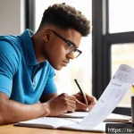 Home 18 스포츠지도사 필기시험 고득점 전략 - A focused young adult male student studying sports coaching at a modern desk, surrounded by anatomy ...